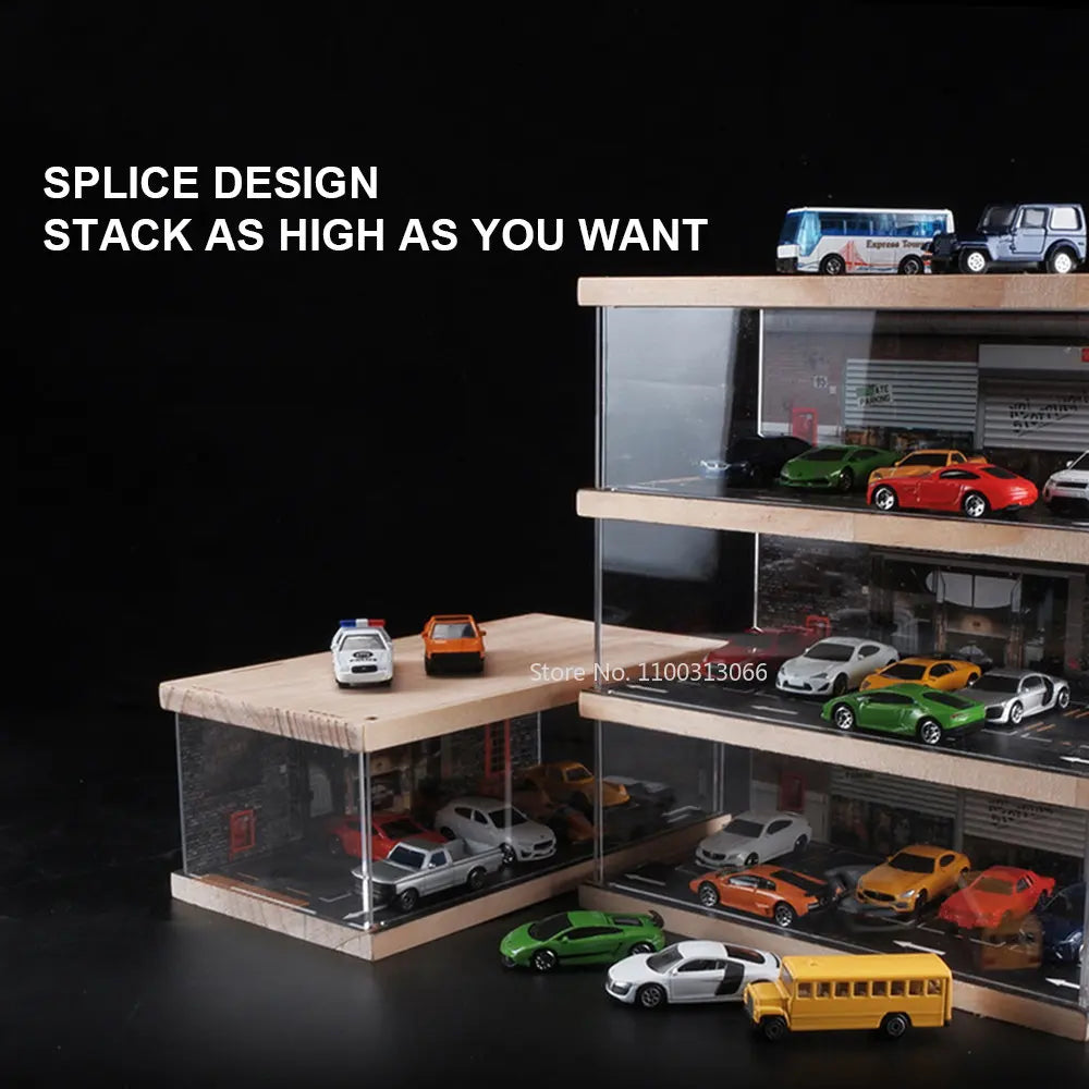 1/64 Diecast Model Car ABS Display Box Acrylic Transparent Parking Lot Diorama