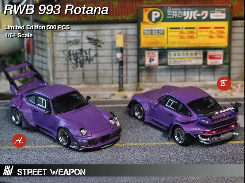 Street Weapon 1:64 RWB 993 Rotana GT wing / double wing Purple Diecast Model Car