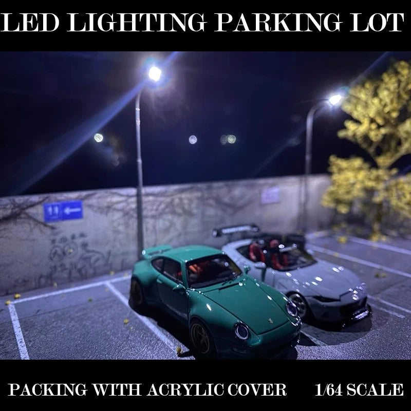 Diorama 1/64 LED Lighting Parking Lot Display Garage with Acrylic Cover Model Car Collection Display