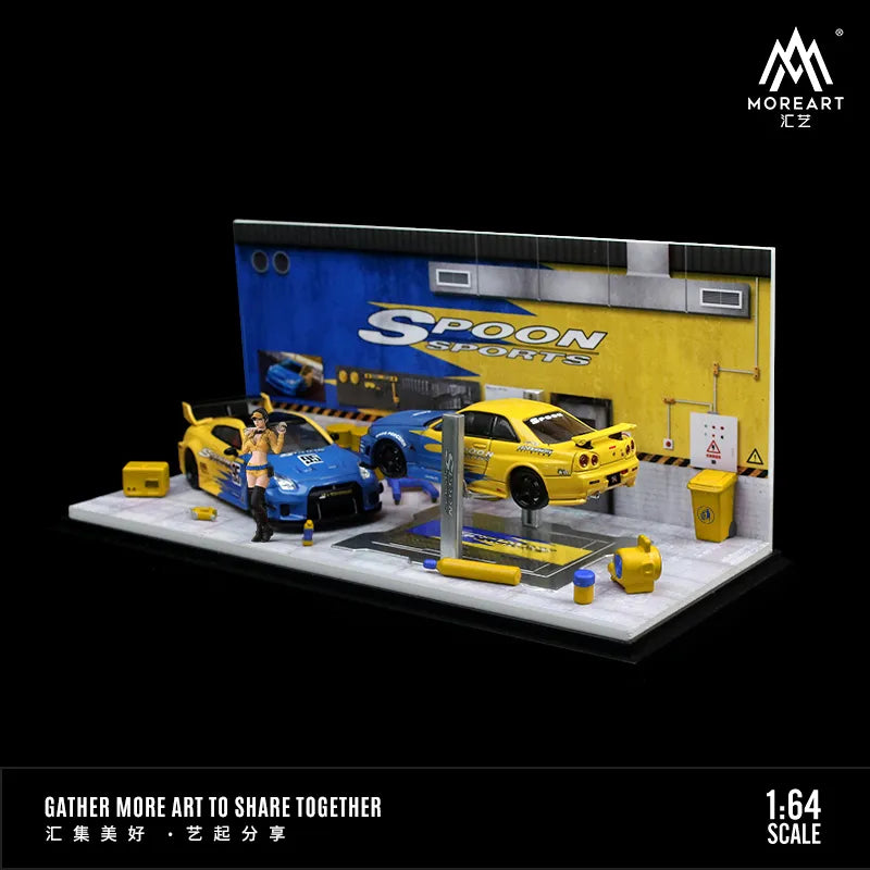 MoreArt 1:64 HKS/Spoon Auto Maintenance Shop Diorama with Resin Figure & Fitting