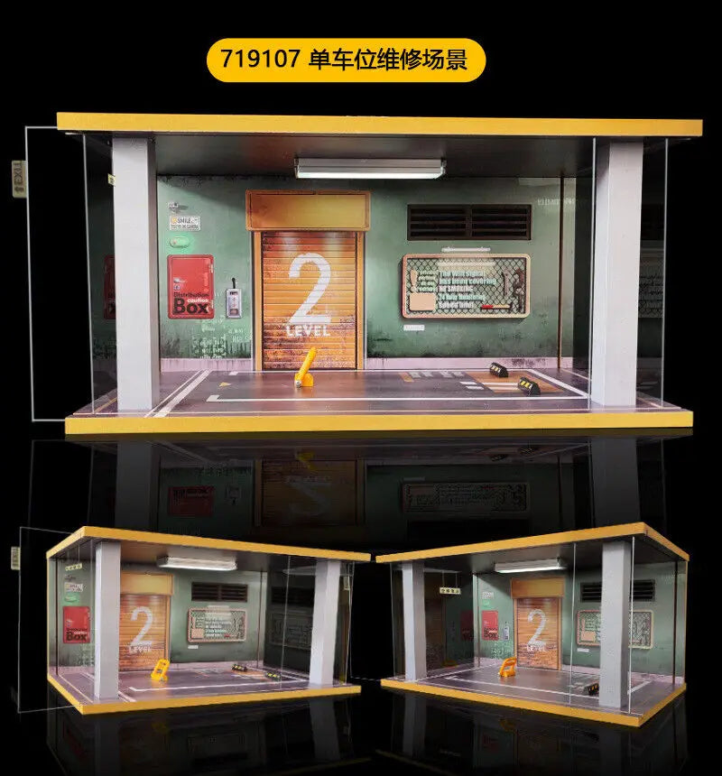 1/18 Scale Diorama Car Garage Model LED Lighting City Car Parking Lot Background Display