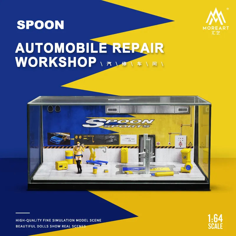 MoreArt 1:64 HKS/Spoon Auto Maintenance Shop Diorama with Resin Figure & Fitting
