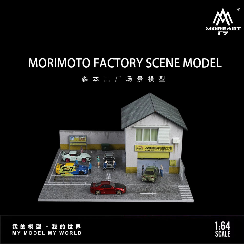 Diorama 1/64 Car Garage Model LED Lighting City Factory Car Parking Lot Scene Building Display Model Toys