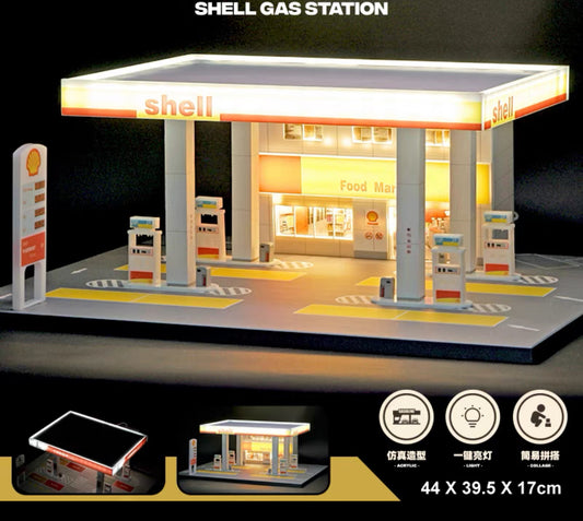 1/64 Gasoline Station with Lights ( Shell / Gulf Design) Diorama