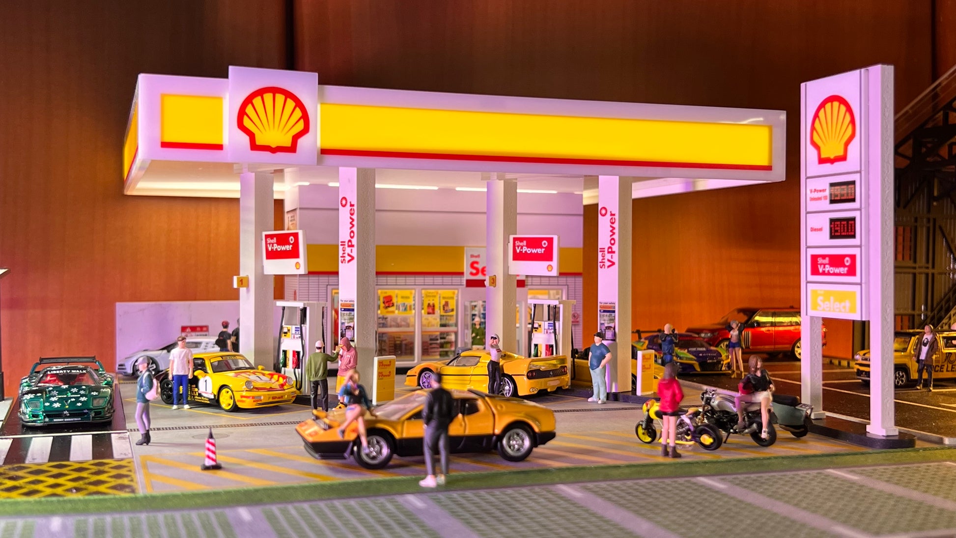 Shell Gas Station by Gfans 1/64 Diorama with Lights – EVOSparks Diecast