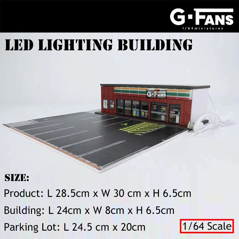 G-FANS Diorama 1:64 USB LED Lighting Parking Lot Model Car Garage - 711 Version