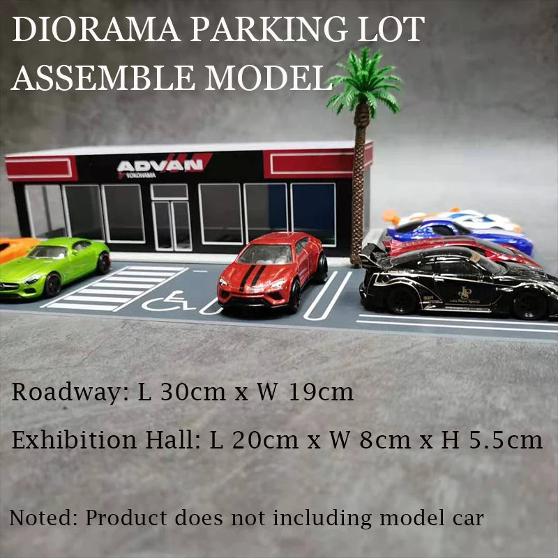 Diorama 1:64 Model Car Roadway Exhibition Hall Display Scenery Vehicle Parking Lot Collection