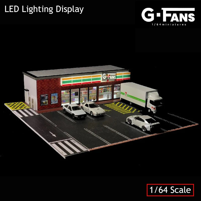 G-FANS Diorama 1:64 USB LED Lighting Parking Lot Model Car Garage - 711 Version