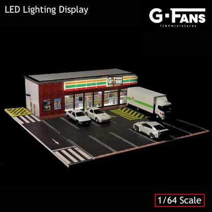 G-FANS Diorama 1:64 USB LED Lighting Parking Lot Model Car Garage - 711 Version