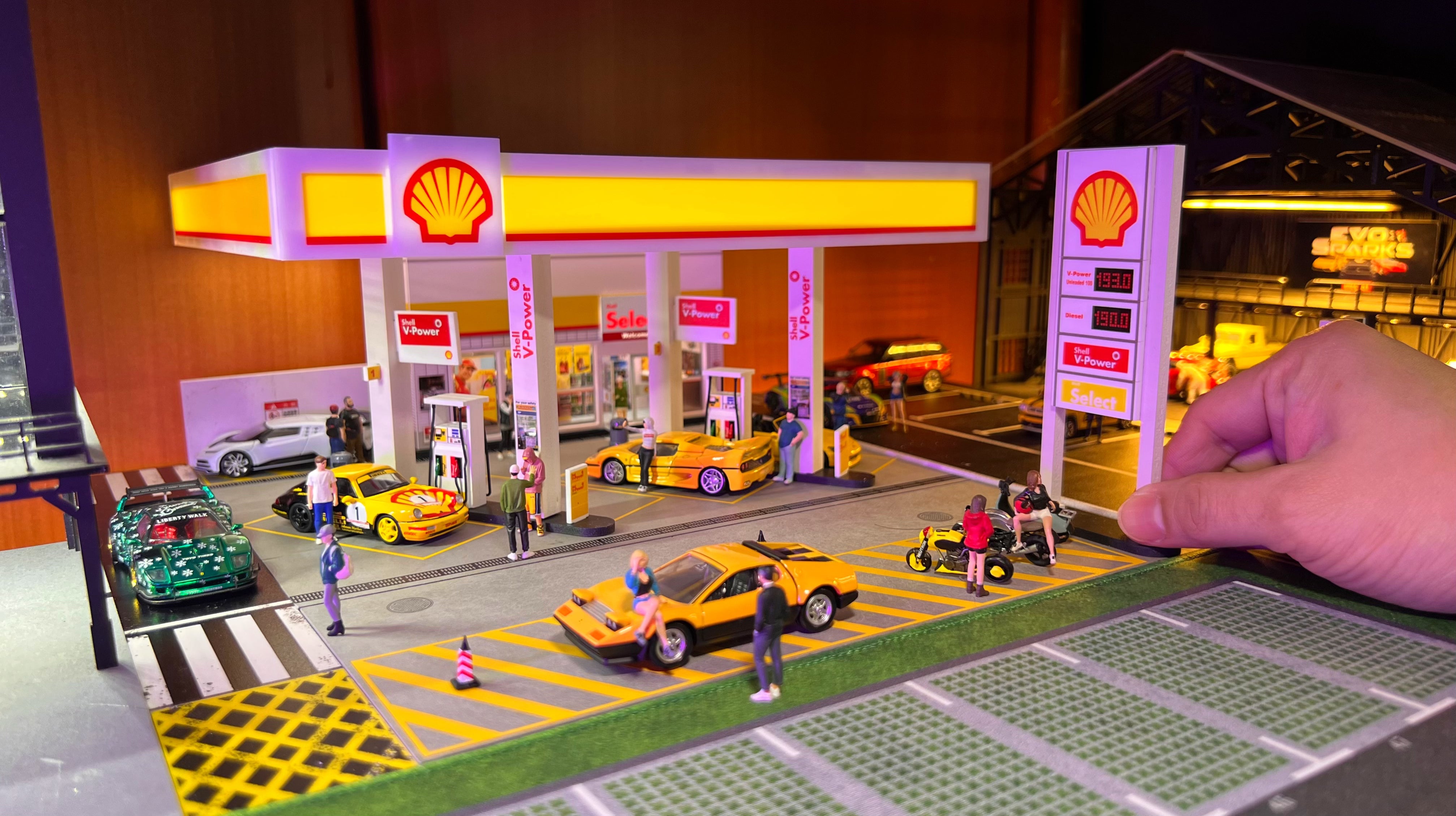 Shell Gas Station by Gfans 1/64 Diorama with Lights – EVOSparks Diecast