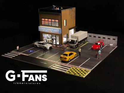 G FANS 1:64 Car Garage Diorama Model with LED Lights Parking Lots City