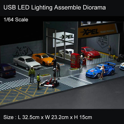 Assemble Diorama 1:64 USB LED Lighting Model Car Parking Garage Station - 2 Versions