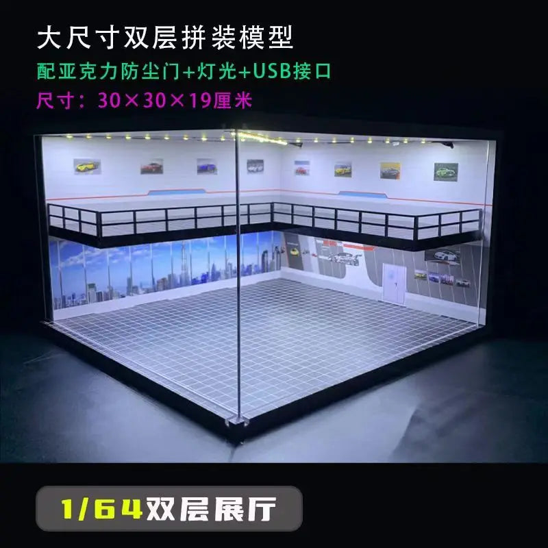 1/64 Diorama Car Garage Model LED Lighting City Store Parking Lot Scene Model Diorama Car model Garage Model LED Lighting