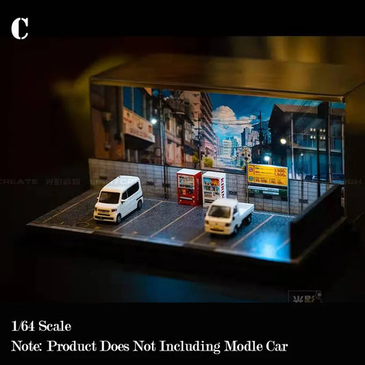Diorama 1:64 LED Lighting Garage with 6 Parking Spots Model Car Display