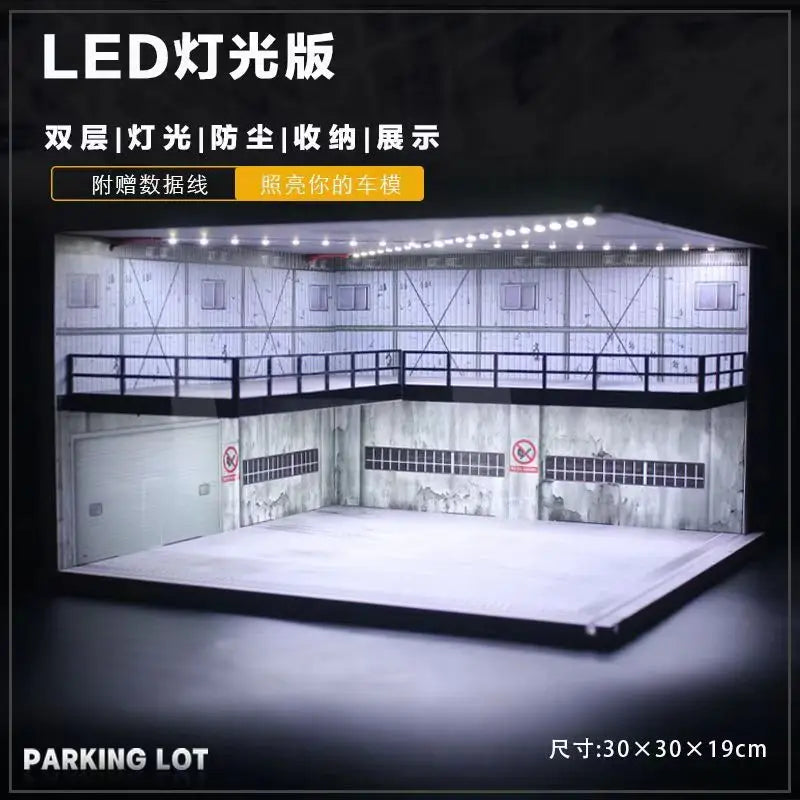 1/64 Diorama Car Garage Model LED Lighting City Store Parking Lot Scene Model Diorama Car model Garage Model LED Lighting