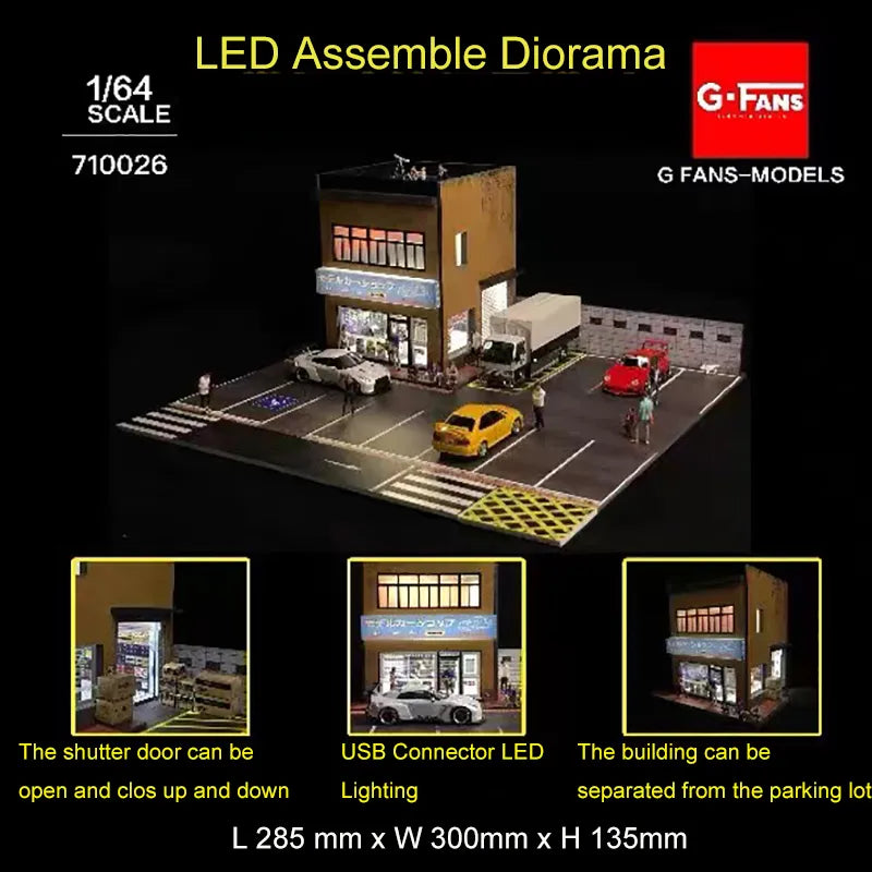 G-FANS Assemble Diorama 1:64 USB LED Lighting Parking Lot Model Car Station