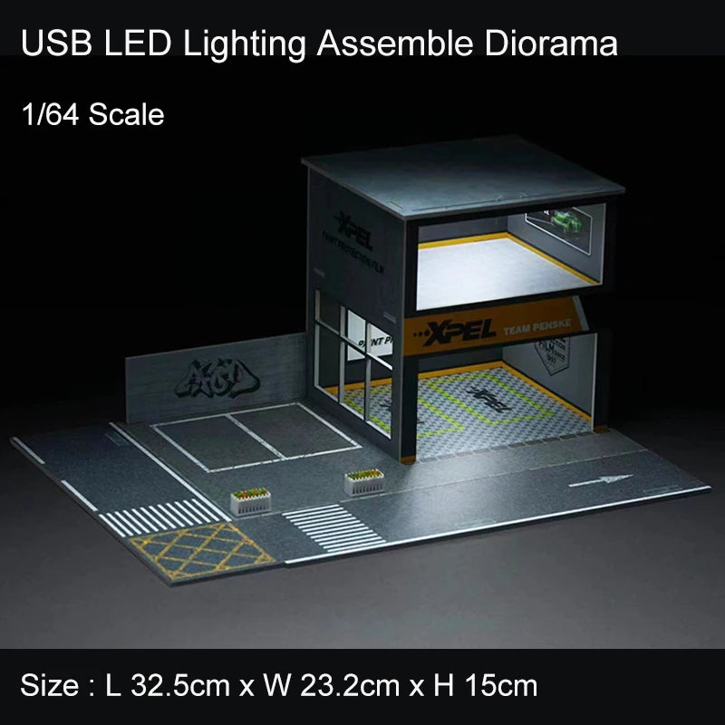 Assemble Diorama 1:64 USB LED Lighting Model Car Parking Garage Station - 2  Versions