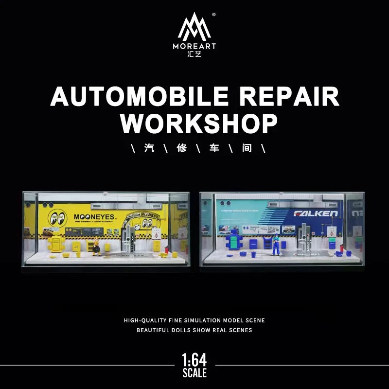 MoreArt 1:64 Non Assemble Diorama Auto Repair Workshop With Tools Set -Mooneye & Falken Coating