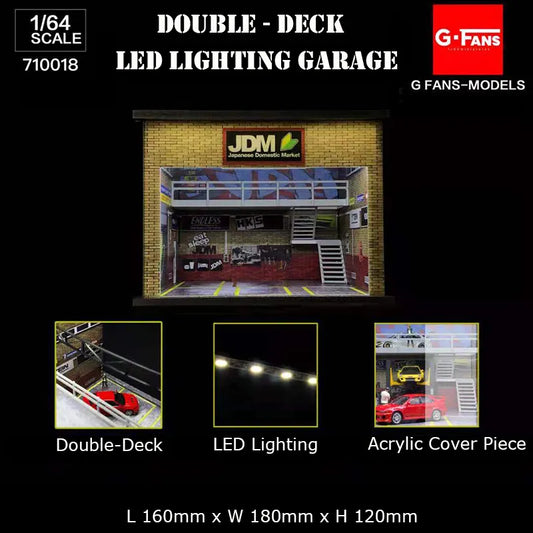 G-Fans 1:64 Assemble Diorama Double-Desk USB LED Lighting Model Car Garage -JDM Version