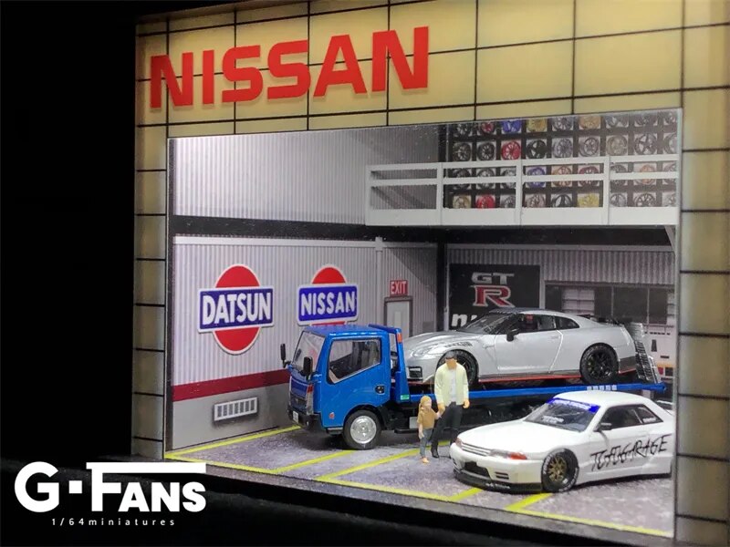 G-fans 1:64 Nissan JDM Gulf Assembly Diorama with LED Light Double-Deck Garage
