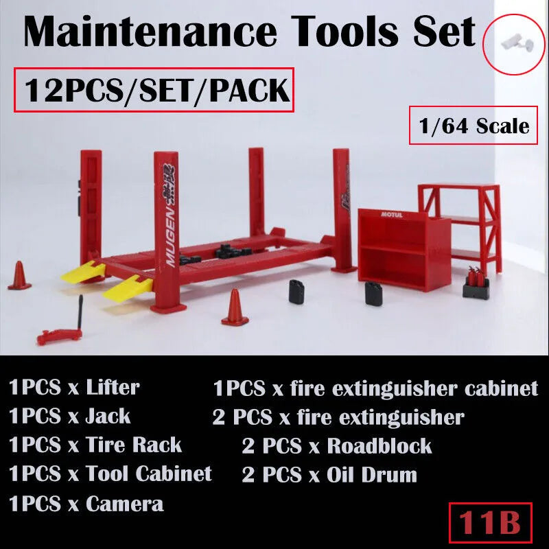 12Pcs/Set  1/64 Car Garage Maintenance Tools Diorama