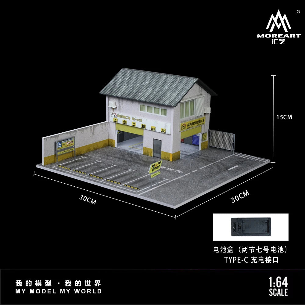 Diorama 1/64 Car Garage Model LED Lighting  City Factory Car Parking Lot Scene Building Display Model Toys