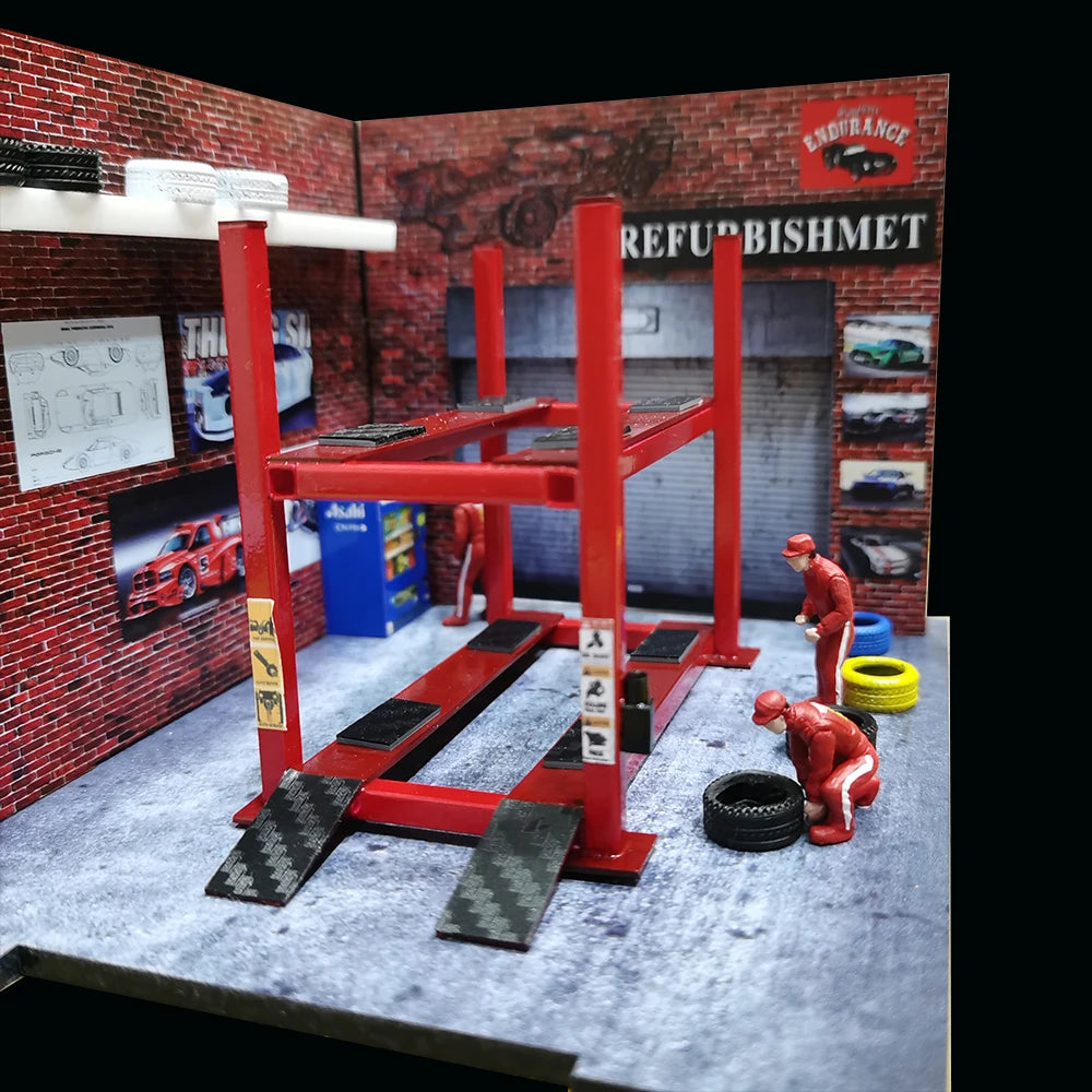1/64 Model Car Repair 2 Levels Lifter Machine Garage Model Car Display Tools Diorama