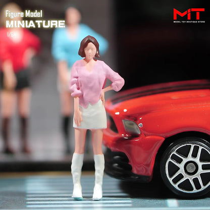 Miniatures Figurine 1/64 Fashion Girl Skirt Long Boots Beauty Figures