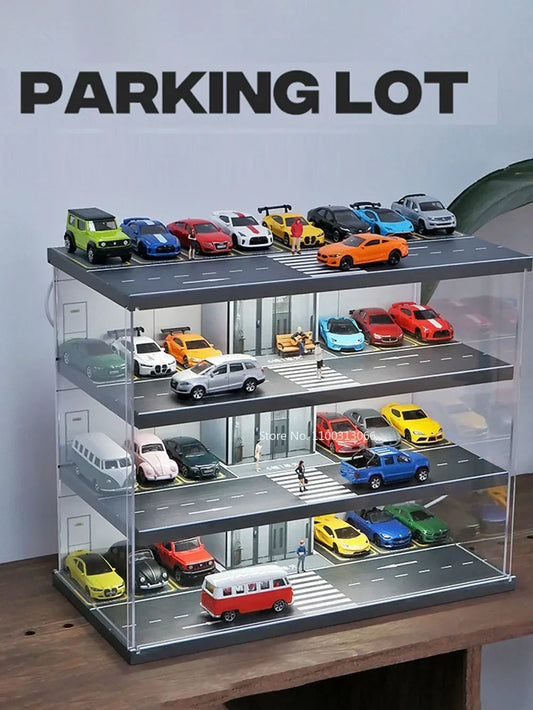 1:64 Parking Lot Scene Car Model Double Deck Storage Box Diorama