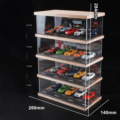 1/64 Diecast Model Car ABS Display Box Acrylic Transparent Parking Lot Diorama