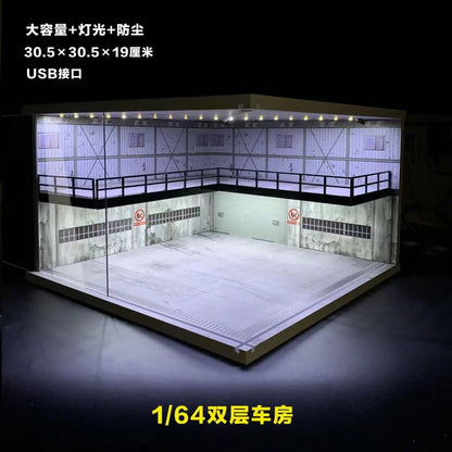 1/64 Diorama Car Garage Model LED Lighting City Store Parking Lot Scene Model Diorama Car model Garage Model LED Lighting