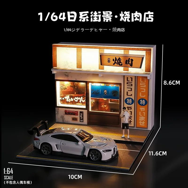 1/64 Scale Diorama Car Garage Model LED Lighting City Street View 