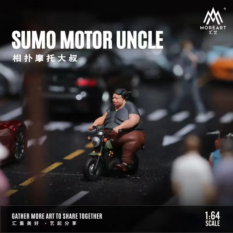 MoreArt 1:64 Figure Resin Sumo Uncle Motorbike Set