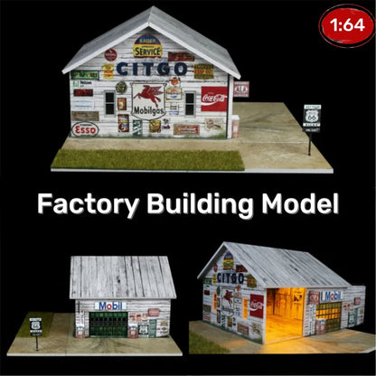 Diorama 1/64 Car Garage Model LED Lighting  City Factory Car Parking Lot Scene Building Display Model Toys