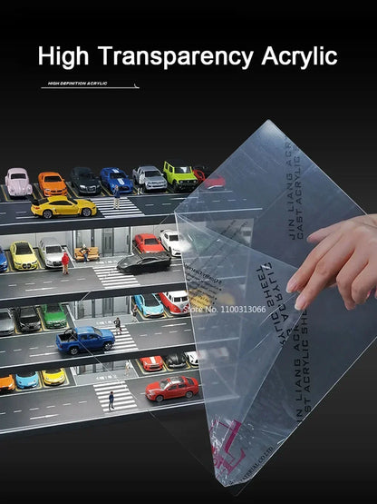 1:64 Parking Lot Scene Car Model Double Deck Storage Box Diorama