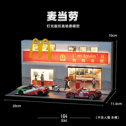 1/64 Scale Diorama Car Garage Model LED Lighting City Street View