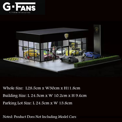 G-FANS Assemble Diorama 1:64 USB LED Lighting Model Car Parking Lot -Lambro Exhibition Hall