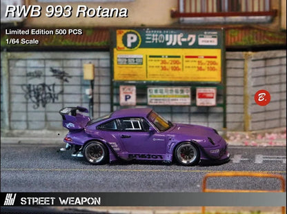 Street Weapon 1:64 RWB 993 Rotana GT wing  / double wing Purple Diecast Model Car