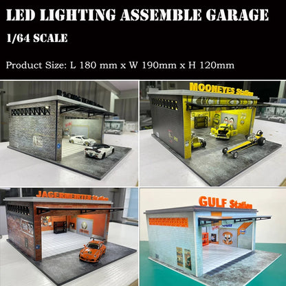 Assemble Diorama 1/64 LED Lighting Garage Model Car Parking Station Display Collection Gifts - 4 Version Selection