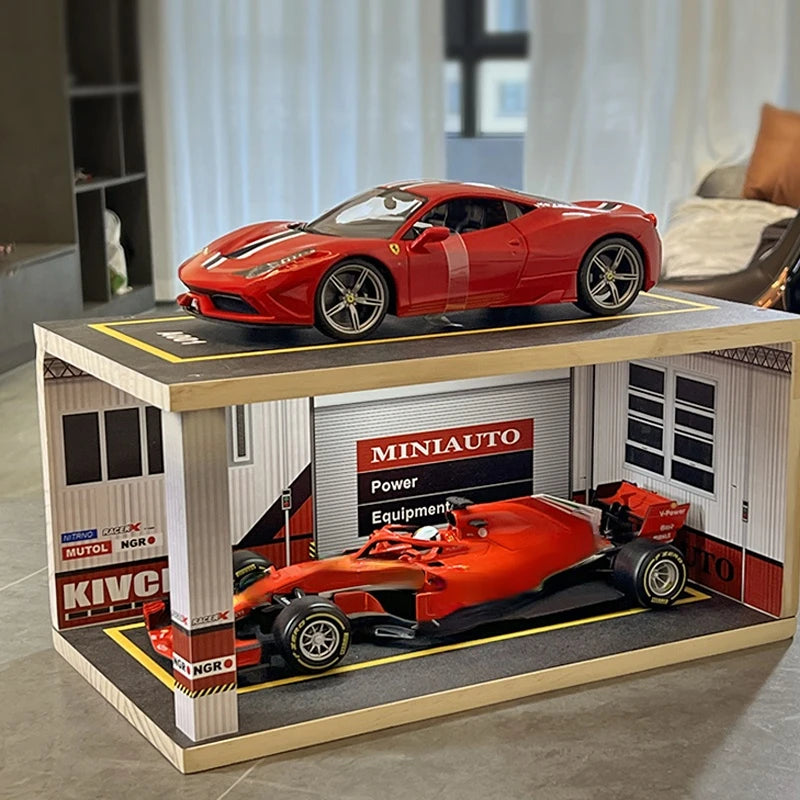 Scale 1:18 Acrylic Hard Cover Case Display Box Display Rack with Light 1:24 Alloy Car Model Display Box Parking Lot Garage Diorama