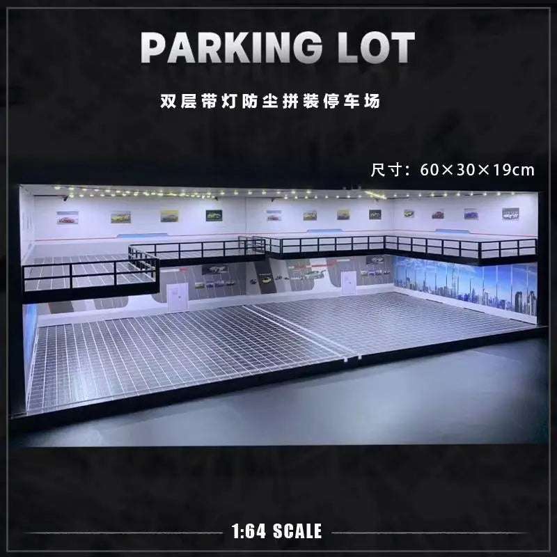 1/64 Diorama Car Garage Model LED Lighting City Store Parking Lot Scene Model Diorama Car model Garage Model LED Lighting