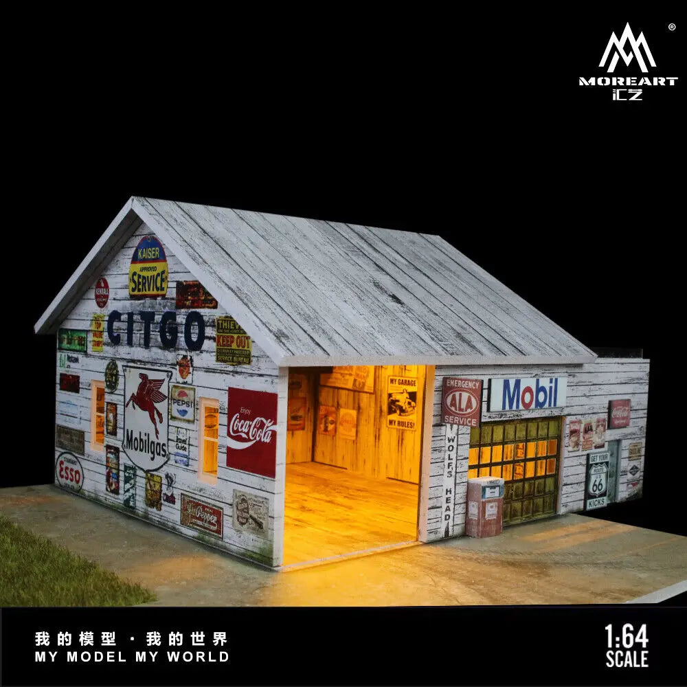 Diorama 1/64 Car Garage Model LED Lighting  City Factory Car Parking Lot Scene Building Display Model Toys