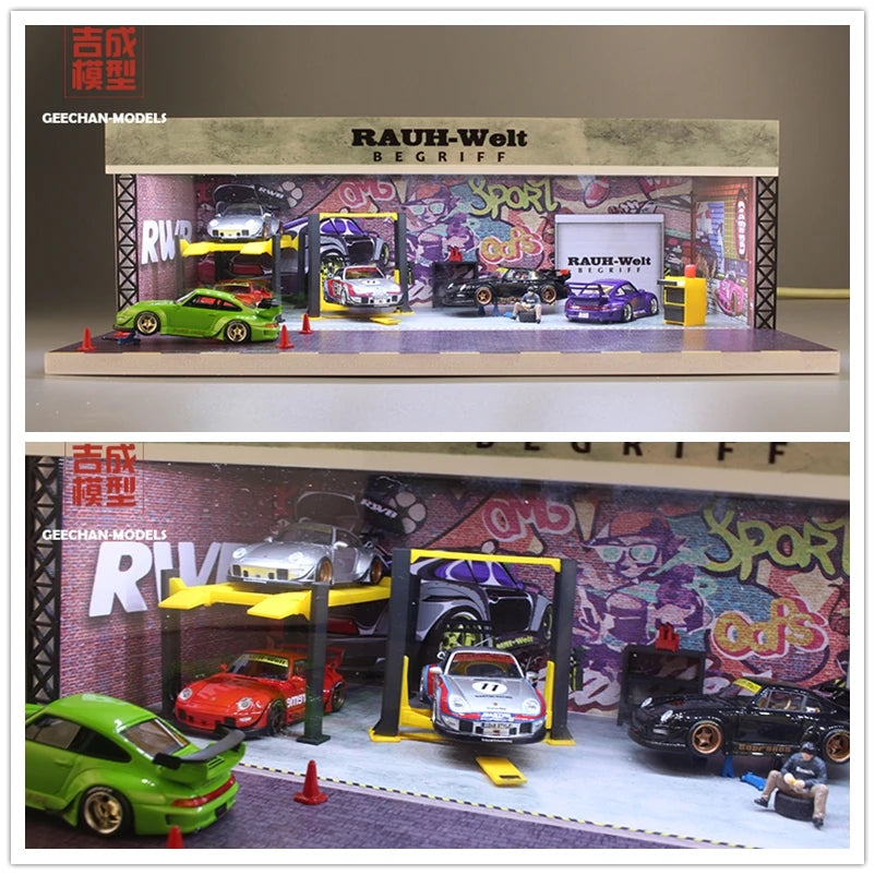 GEECHAN 1:64 Assembly Diorama Led lighting Garage RWB/JDM/HONDA