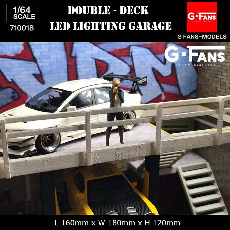 G-Fans 1:64 Assemble Diorama Double-Desk USB LED Lighting Model Car Garage -JDM Version