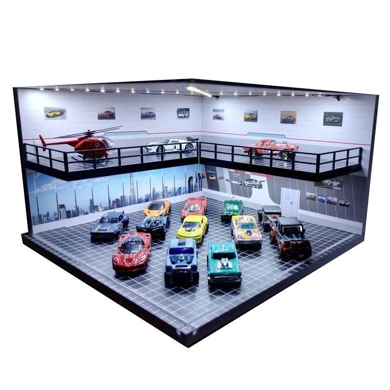 1/64 Diorama Car Garage Model LED Lighting City Store Parking Lot Scene Model Diorama Car model Garage Model LED Lighting