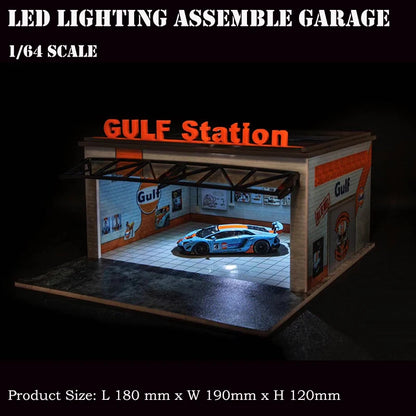 Assemble Diorama 1/64 LED Lighting Garage Model Car Parking Station Display Collection Gifts - 4 Version Selection