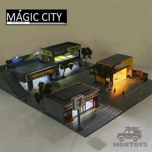 Magic City 1:64 Led lights diorama Japan supermarket 7-11 /Spoon showroom /car park
