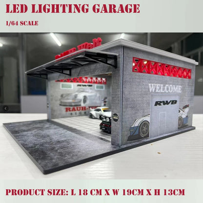 Assemble Diorama 1/64 LED Lighting Garage RWB Coating fix for Vehicle Display Station
