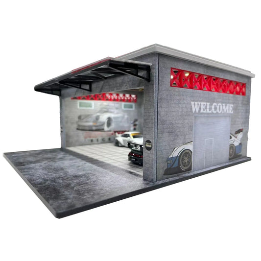 New Assemble Diorama 1:64 LED Lighting Garage Model Car Parking Station