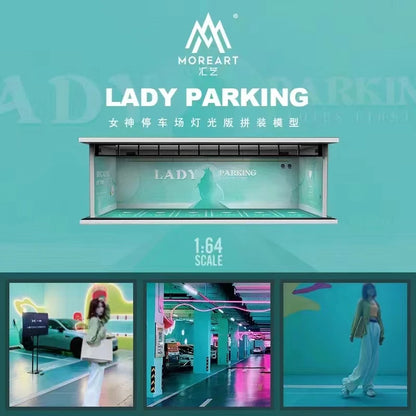 MoreArt 1:64 Assemble LED Lighting Diorama Model Car Lady Parking Station Garage-Pink & Tiff Blue